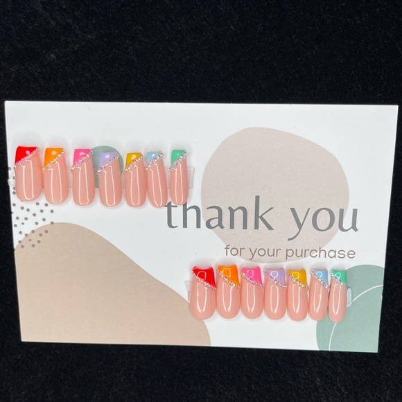 Multi Colorful Diamond Aesthetic Short Press On Nails Set| - Picture 9 of 13